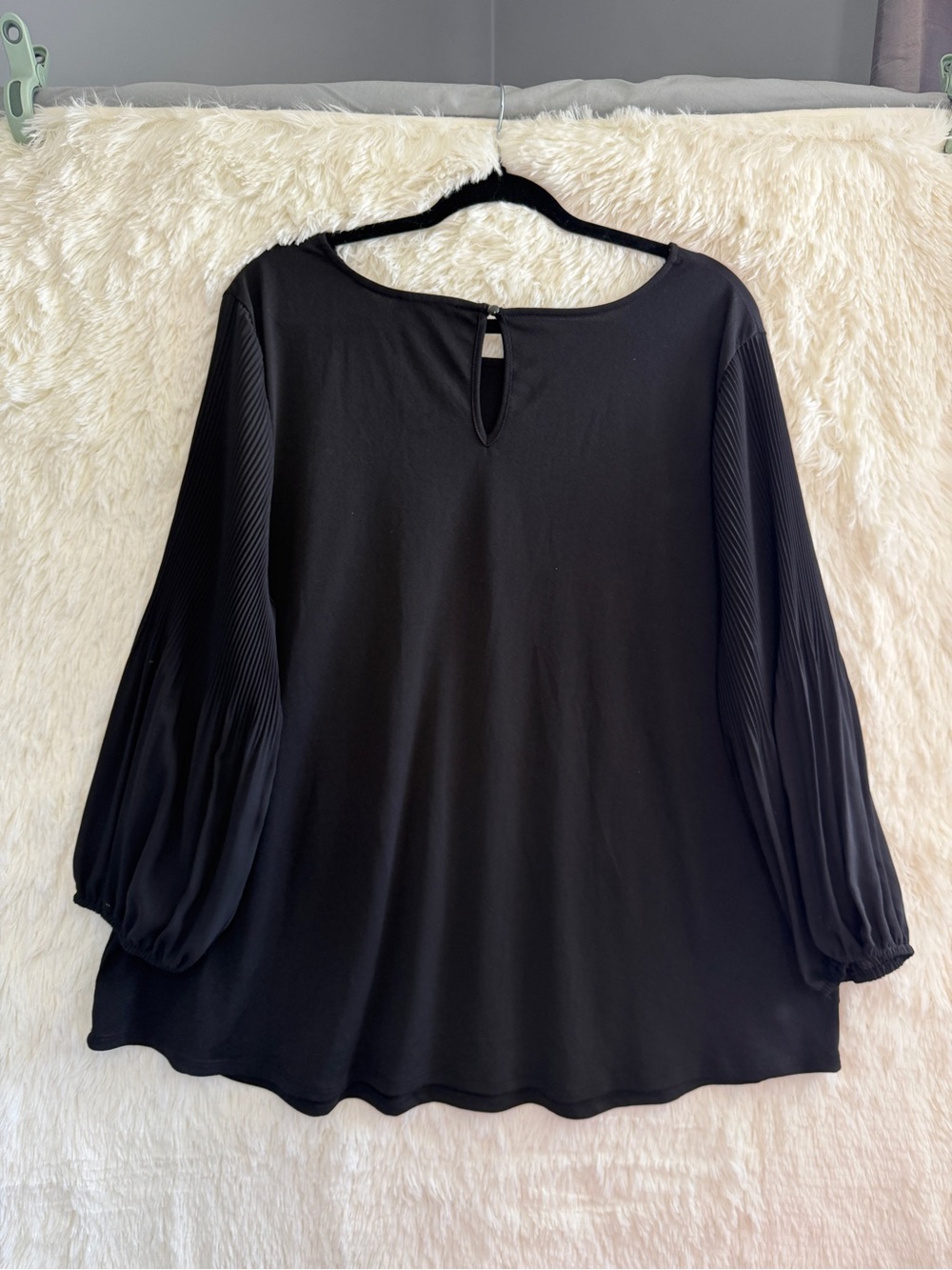 Adrianna Papell Womens Pleated Balloon Sleeve Knit Top Size 2X Black Minimalist - Picture 5 of 7